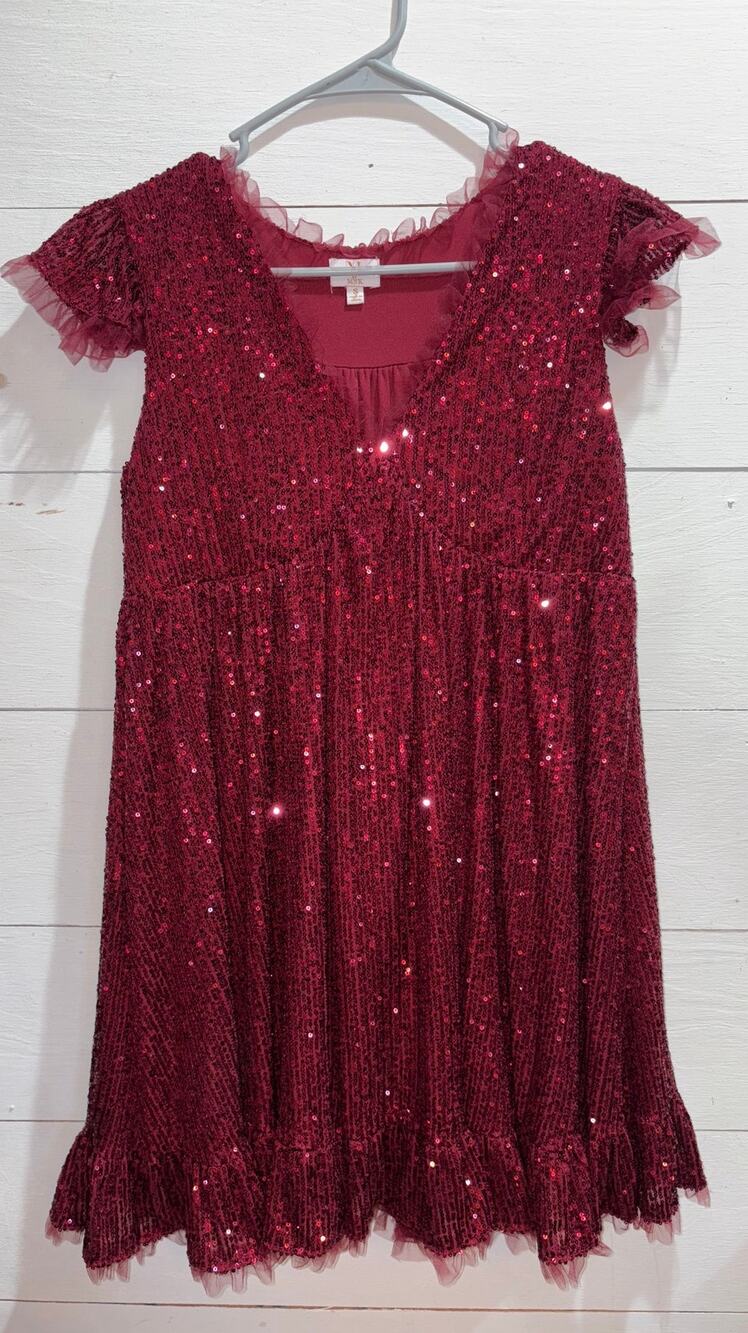 M by MNX Burgundy Sequin Baby Doll Dress - Size Small